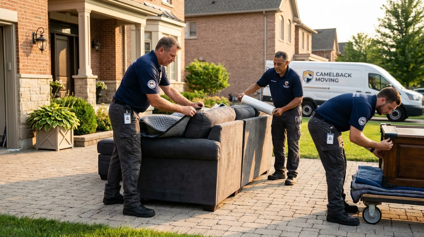 Large estate moving crew wrapping furniture in Fairfield, IL